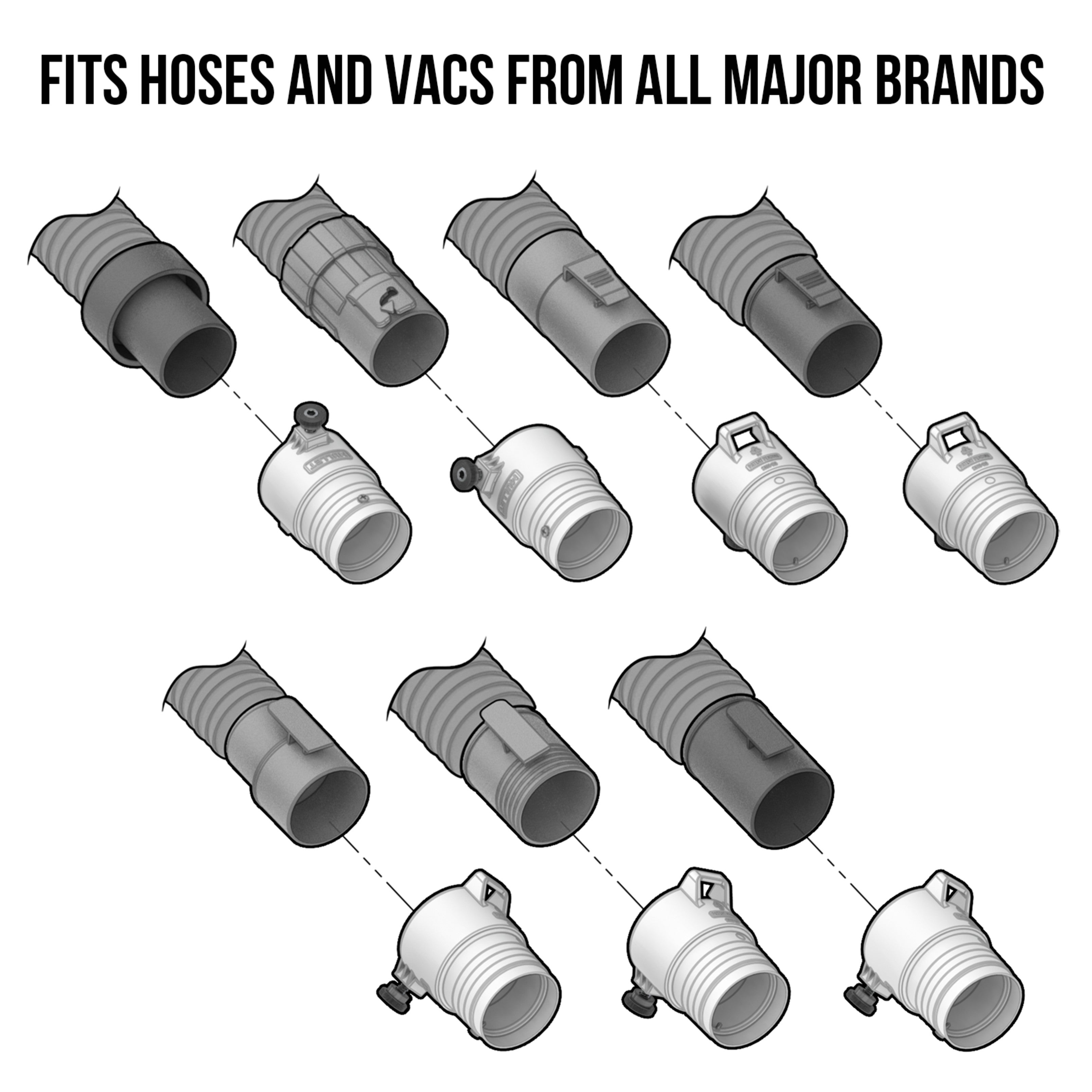 Universal Shop Hose Vac Adapter - Showing adapters - Mullet Tools