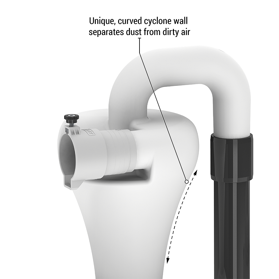 The unique, curved cyclone wall of the M5 Dust Cyclone Collection separates dust from dirty air.