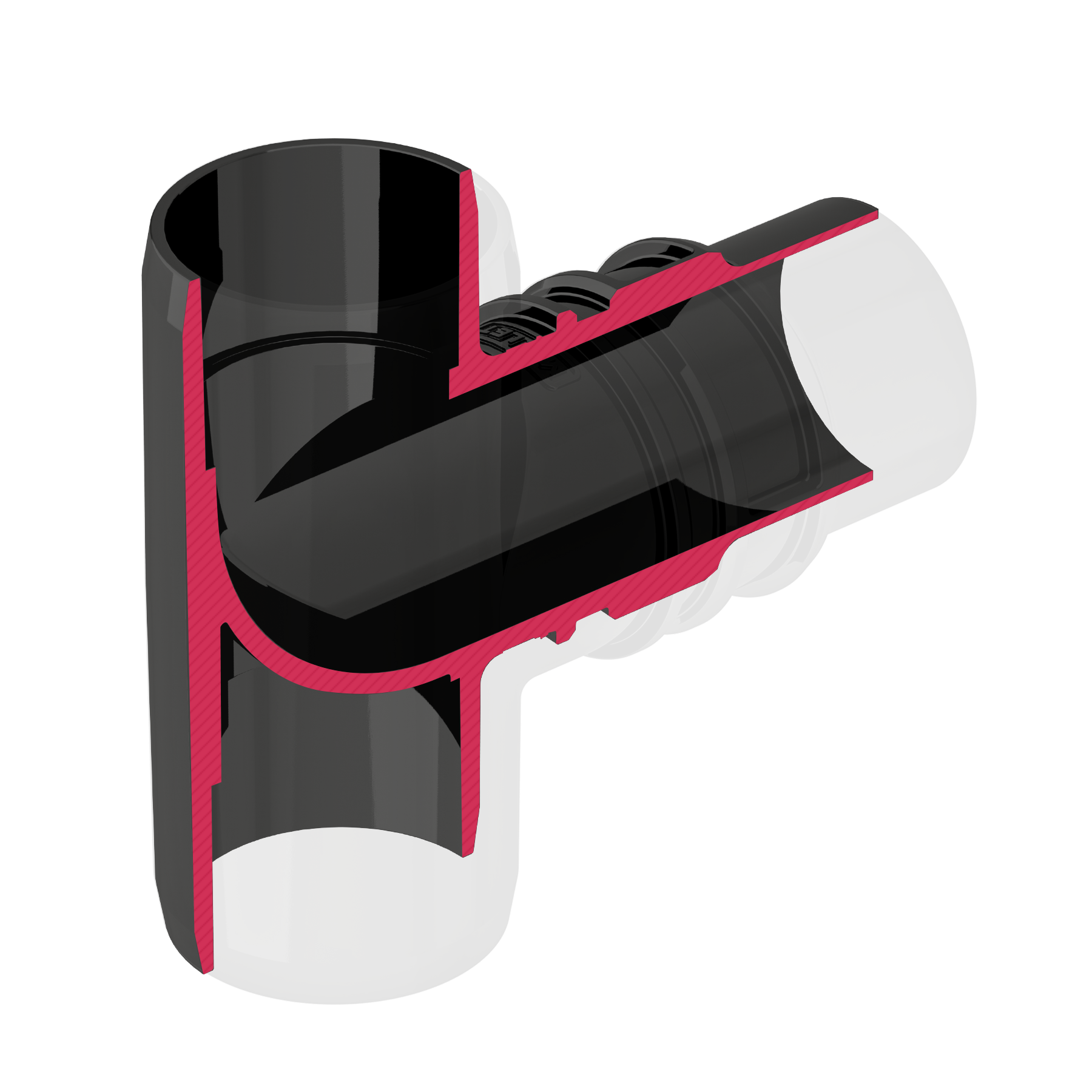 Cross section showing blind stop for clean airflow bend into Mullet High-Speed Cyclone Dust Collector
