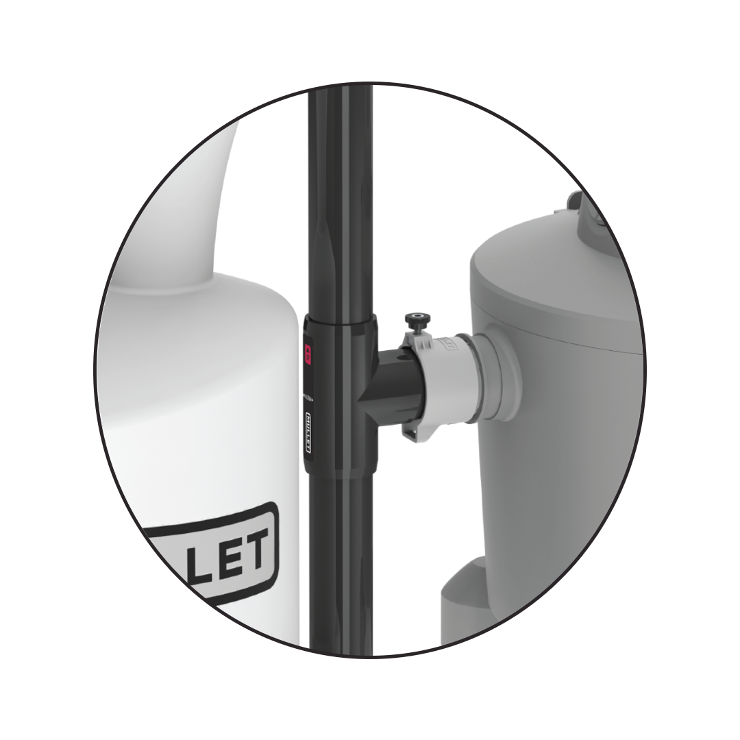 ASA blind tee installed between Mullet High-Speed Cyclone Dust Collector and a shop vacuum with 1.5-inch PVC pipe and Mullet Wet Dry Shop Vacuum Hose Adapter