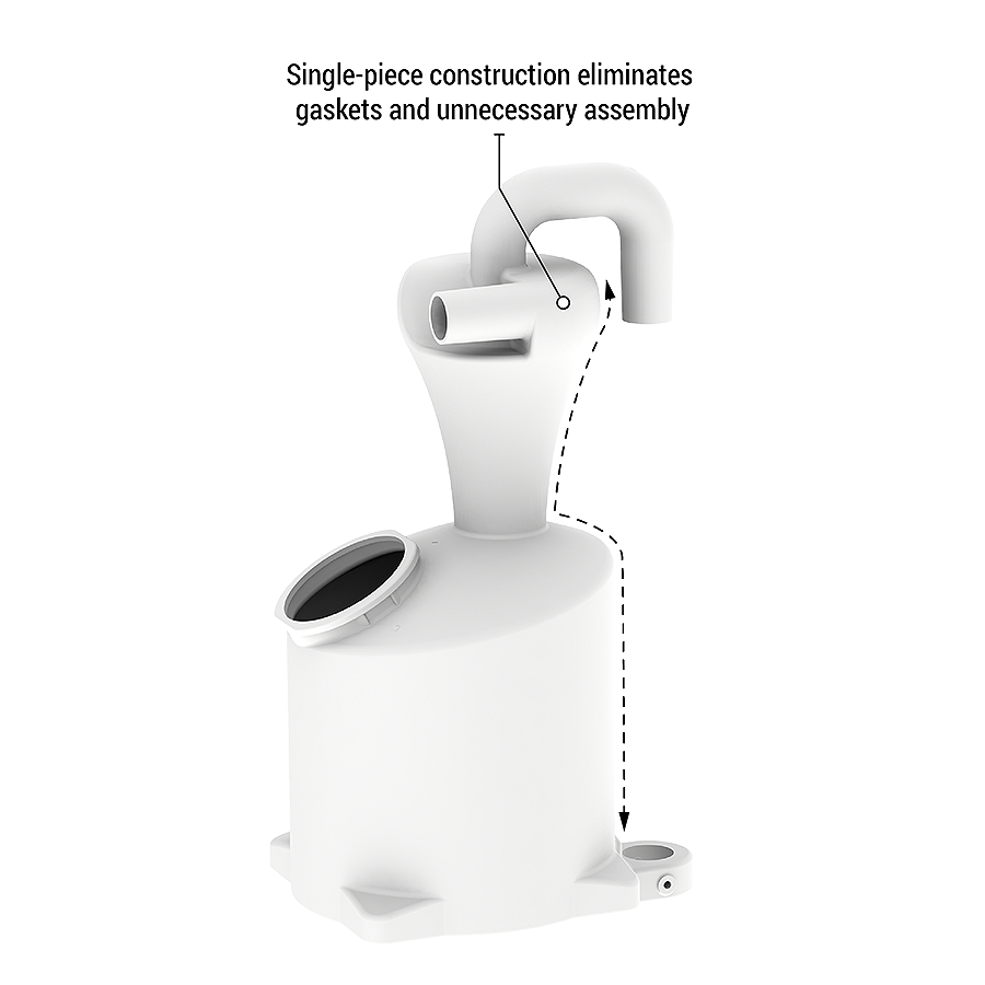 Rotomoled constructions makes the M5 Dust Cyclone Collection very durable and eliminates the need for gaskets, flanges and unnecessary assembly.