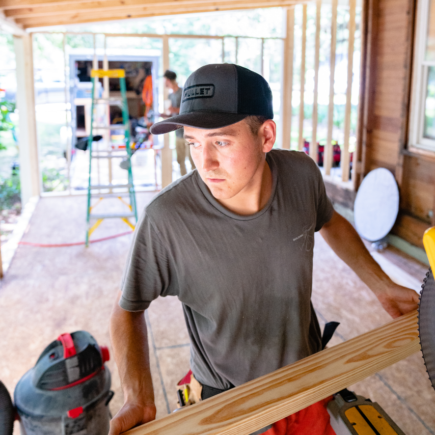 Mullet Tools charcoal/black snapback trucker hat at work