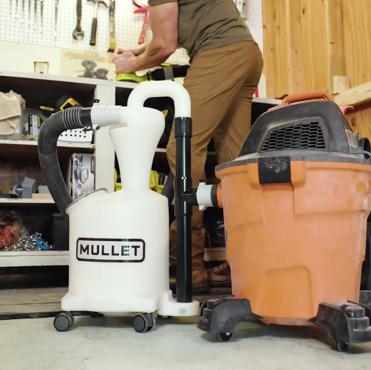 The M5 Dust Cyclone Collection connected to an orbital sander