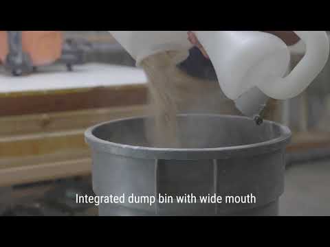 Integrated dump bin of the Mullet High-Speed Cyclone Dust Collector with easy-grip spots and wide mouth